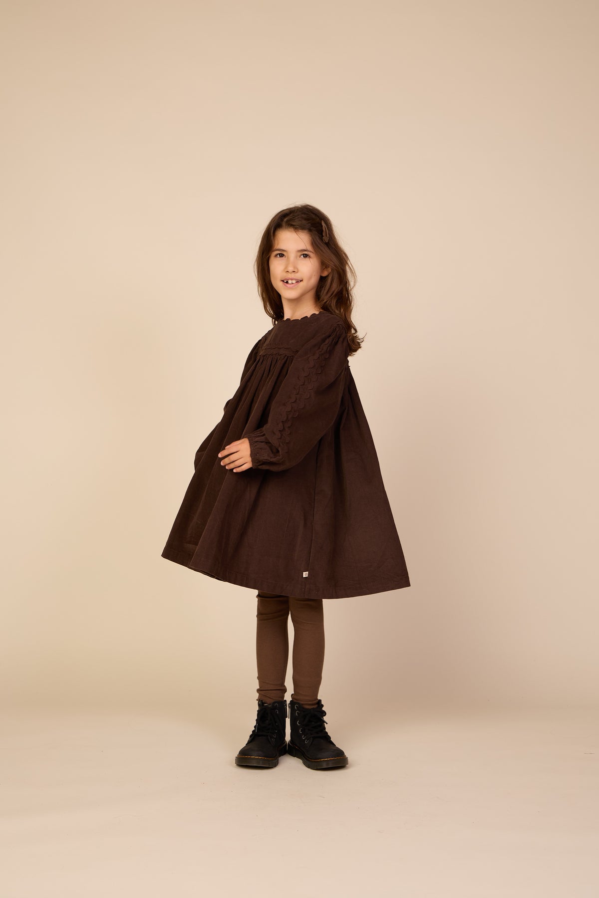 Cordkleid mit Zickzackborte Tween - Dark Brown | 101474 Sille