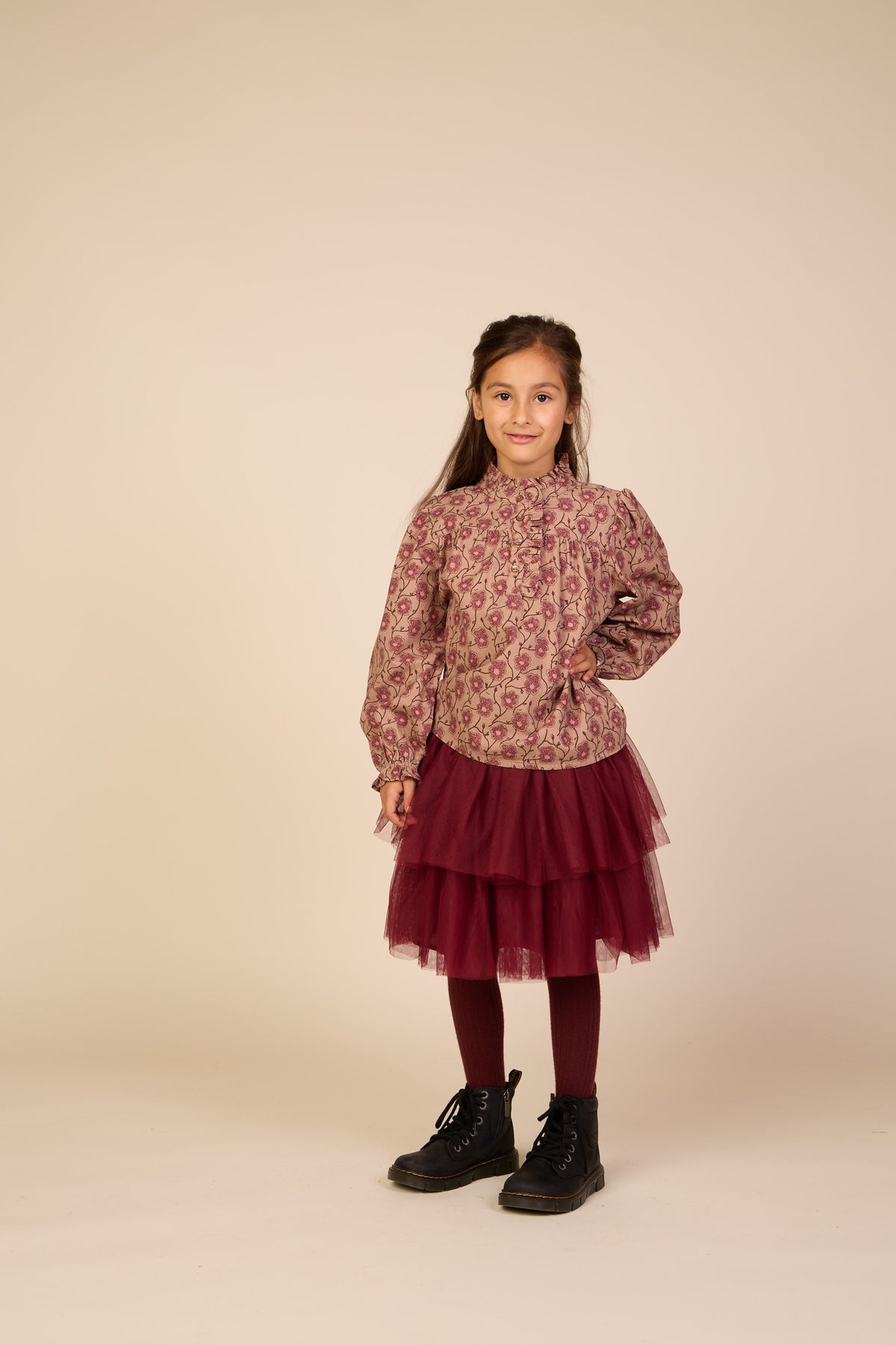 Geblümte Baumwollbluse mit Knopfleiste Tween - Rose/Bordeaux | 101434 Nova