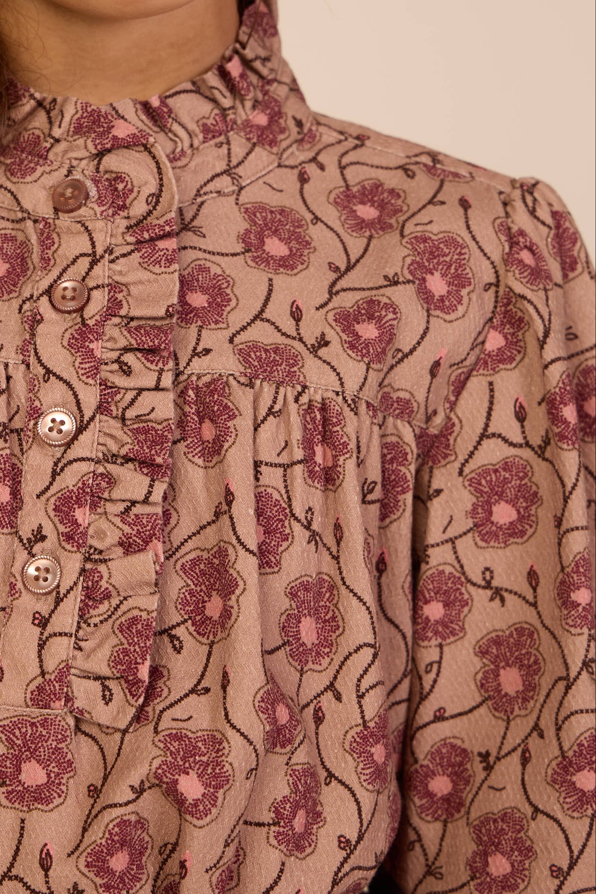 Geblümte Baumwollbluse mit Knopfleiste Kids - Rose/Bordeaux | 101433 Nova