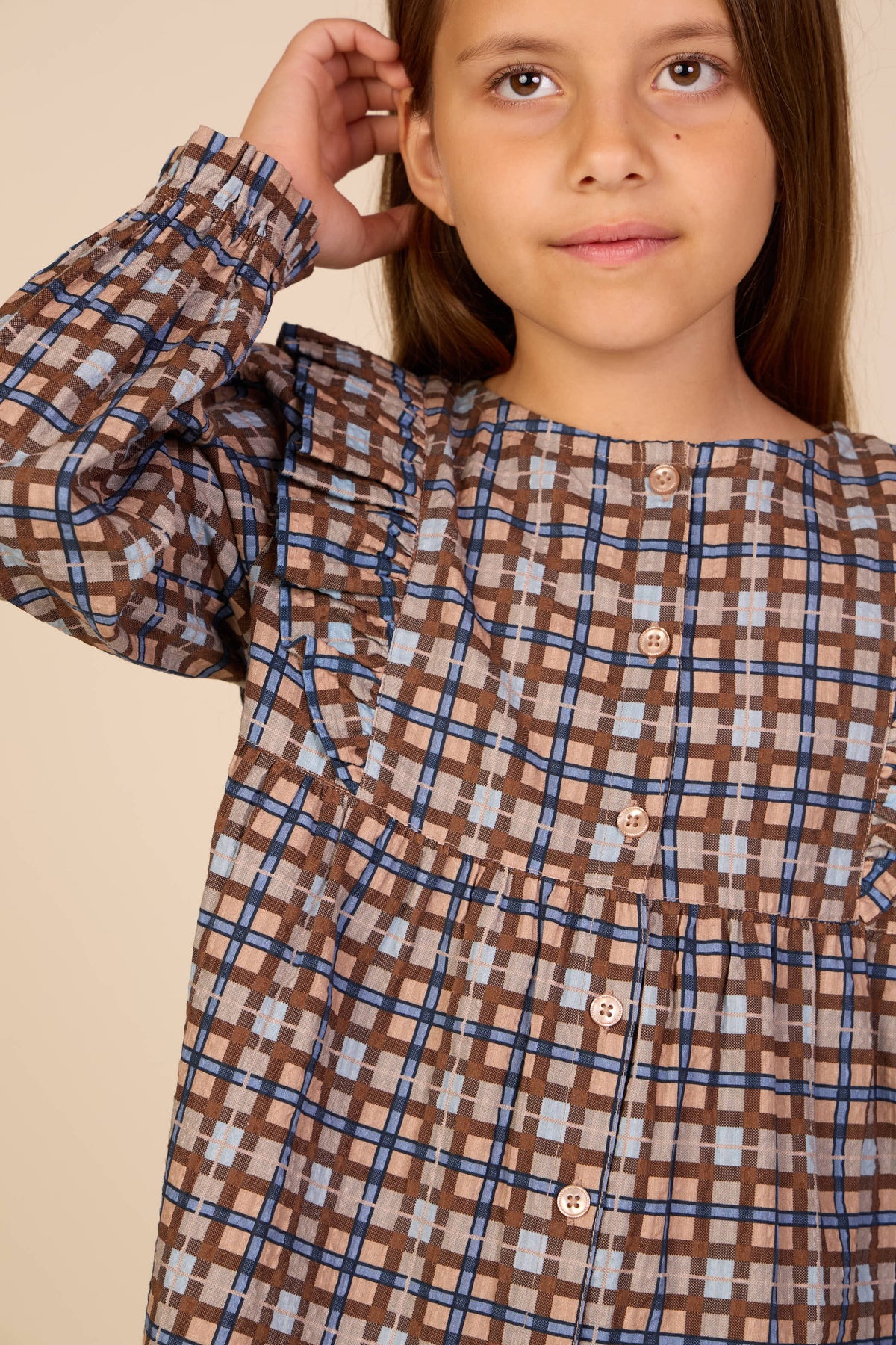 Karierte Baumwollbluse mit Rüschen Tween - Blue | 101496 Penny