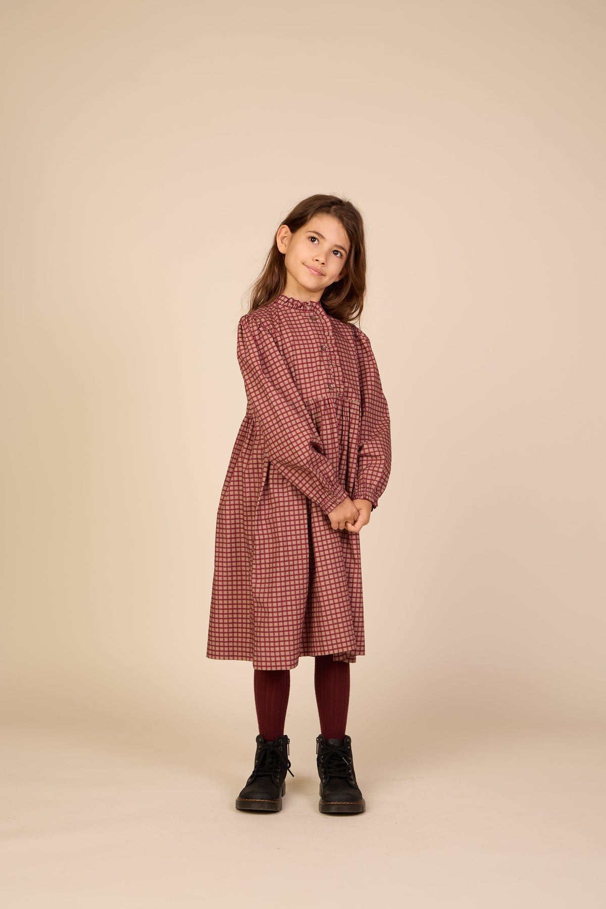 Popelinekleid mit Knopfleiste Tween - Bordeaux Check | 101437 Julia