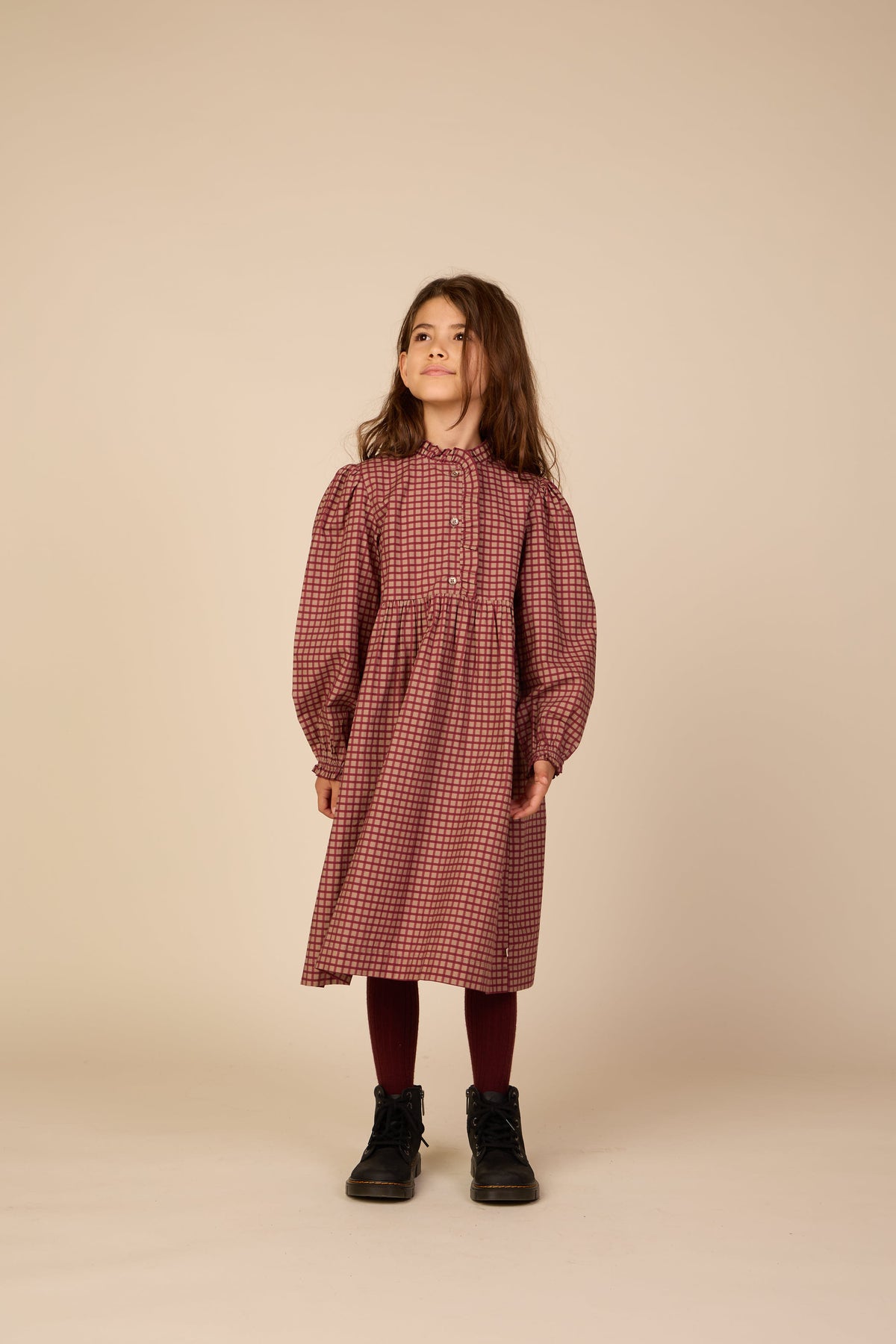 Popelinekleid mit Knopfleiste Tween - Bordeaux Check | 101437 Julia