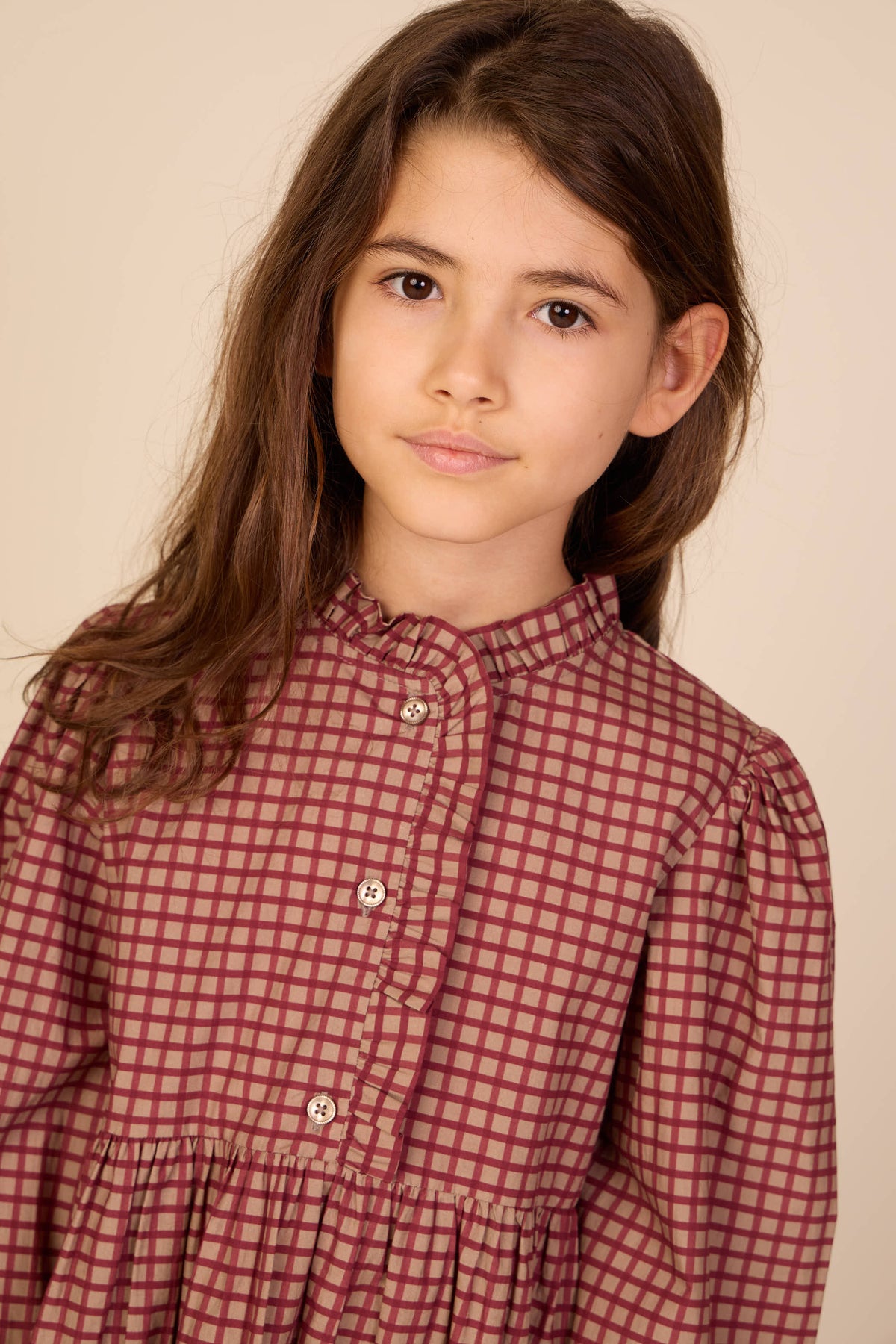 Popelinekleid mit Knopfleiste Tween - Bordeaux Check | 101437 Julia