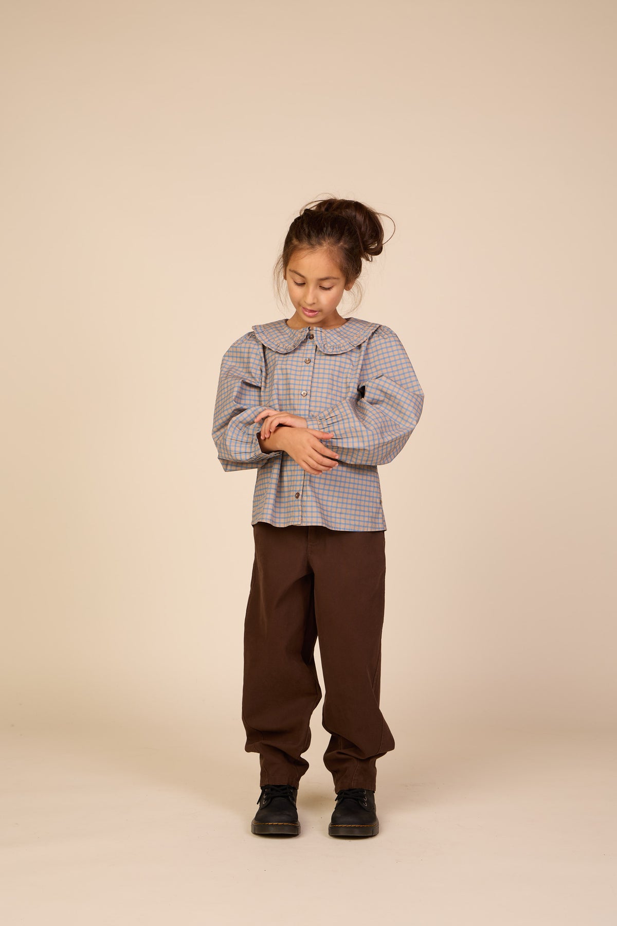 Popelinebluse mit Rüschenkragen Tween - Blue Check | 101452 Julia