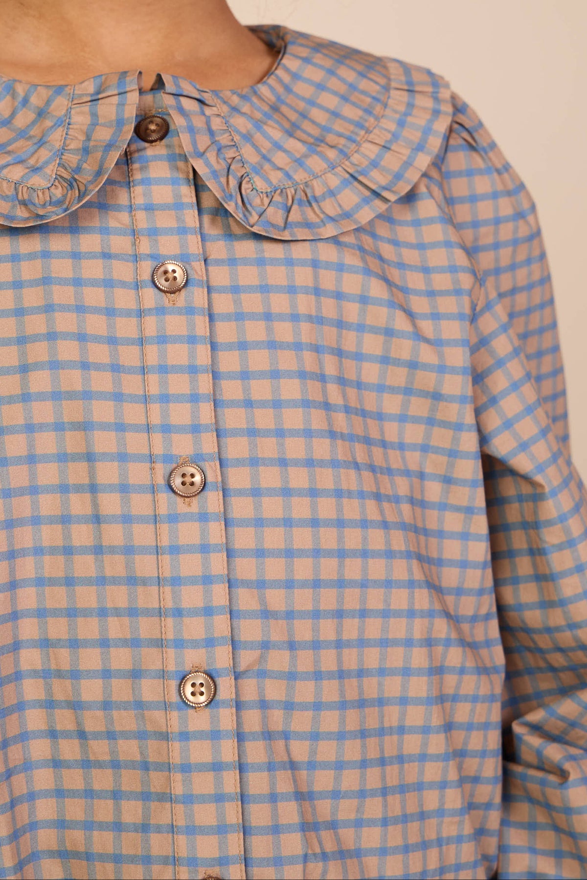 Popelinebluse mit Rüschenkragen Kids - Blue Check | 101451 Julia