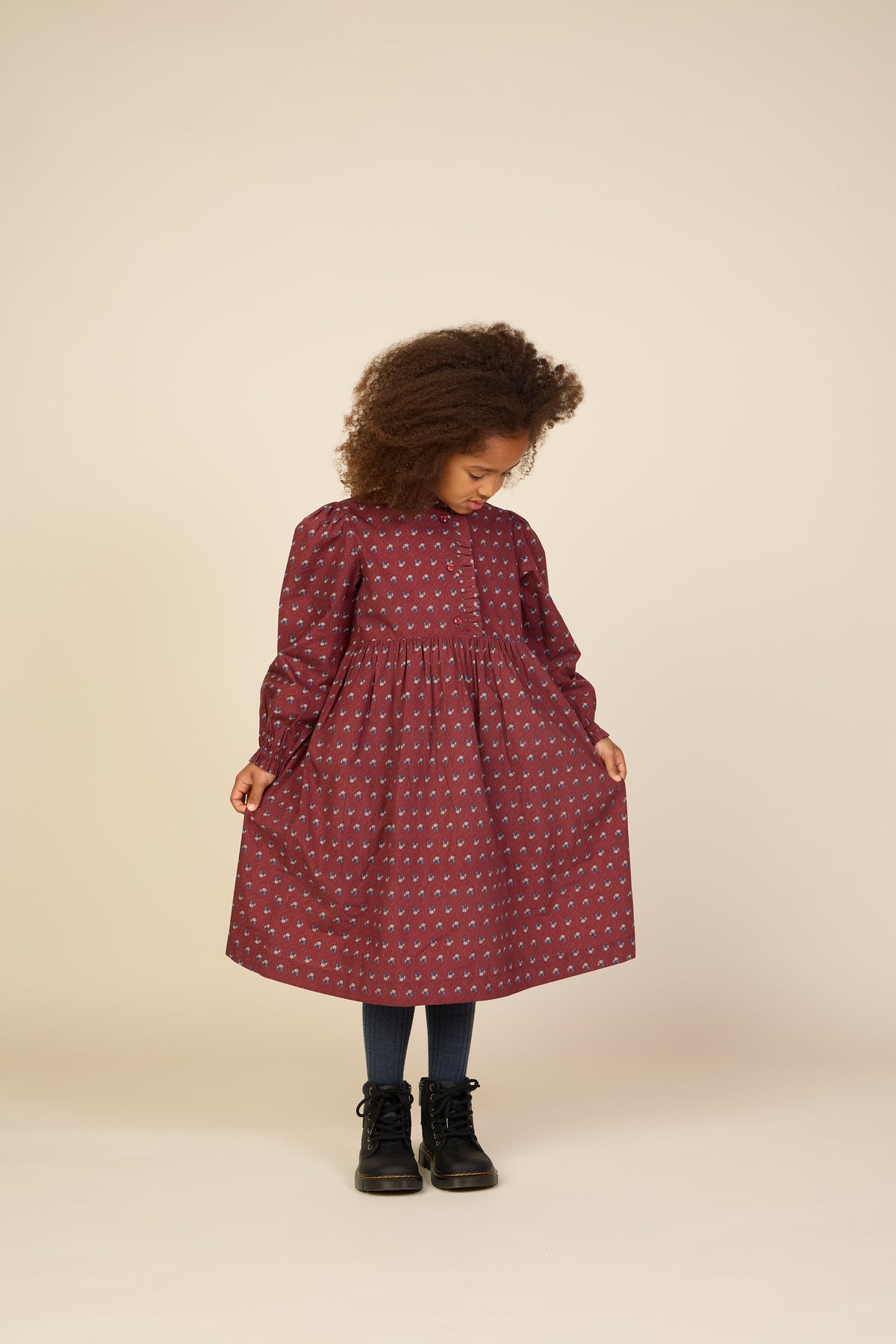 Popelinekleid mit Knopfleiste Tween - Bordeaux Flowerprint | 101439 Julia