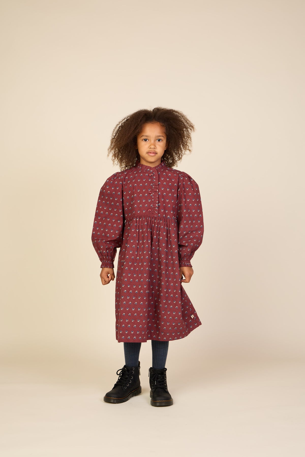 Popelinekleid mit Knopfleiste Tween - Bordeaux Flowerprint | 101439 Julia