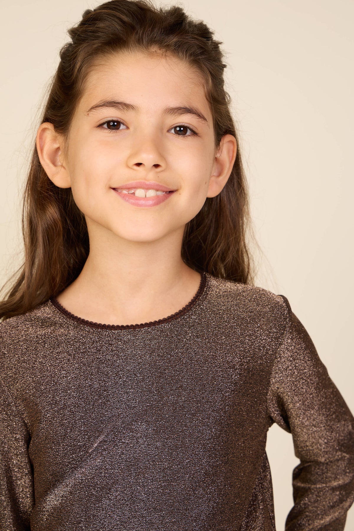 Langarmshirt mit Lurex Tween - Dark Brown | 101664 Helen