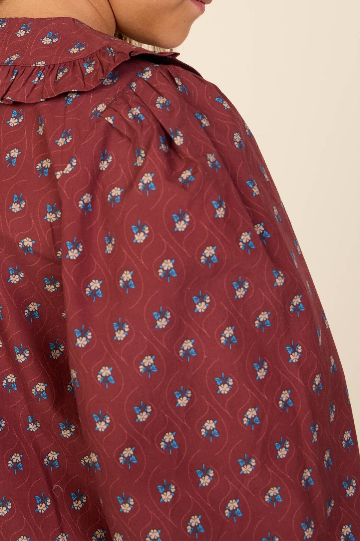 Popelinebluse mit Rüschenkragen Kids - Bordeaux Flowerprint | 101453 Julia