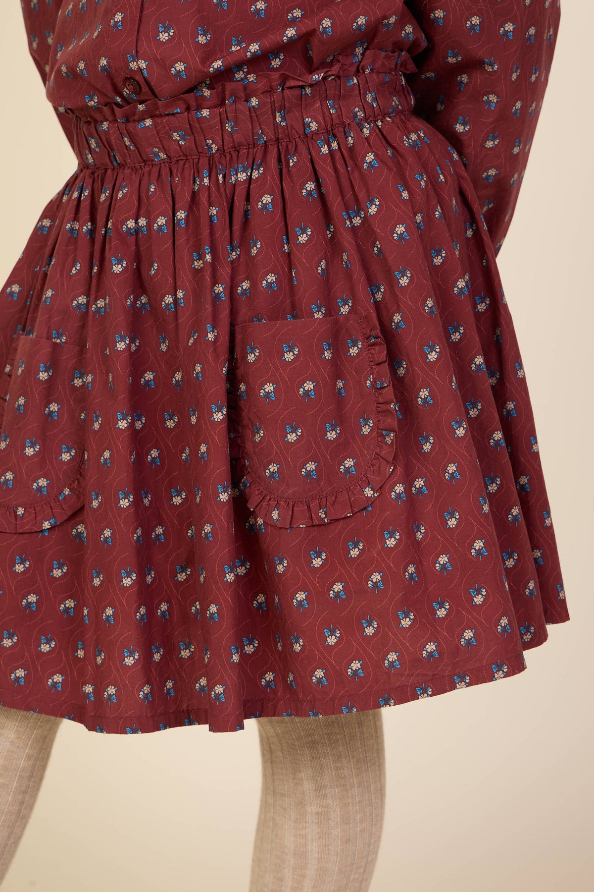 Popelinerock mit Rüschentaschen Kids - Bordeaux Flowerprint | 101447 Julia