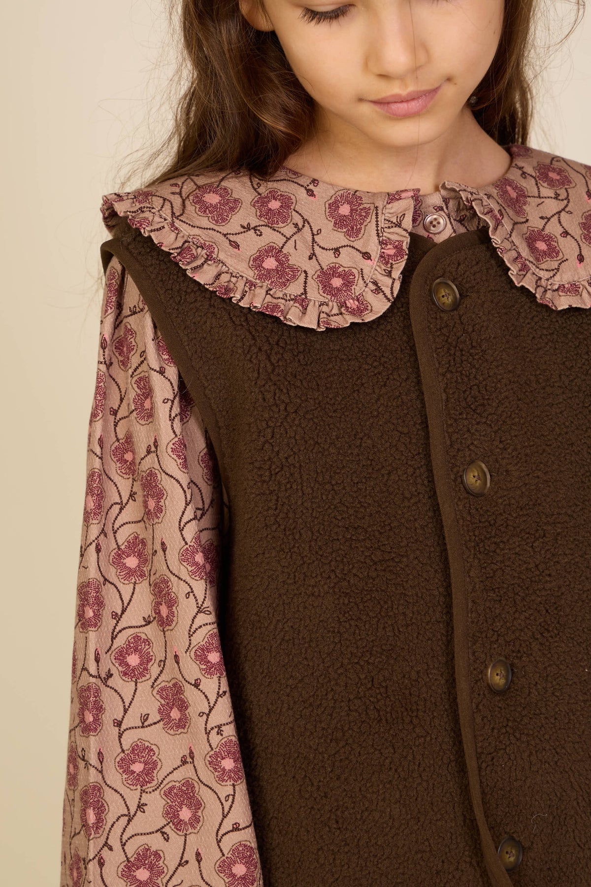 Geblümtes Baumwollkleid mit Rüschenkragen Tween - Rose/Bordeaux | 101426 Nova