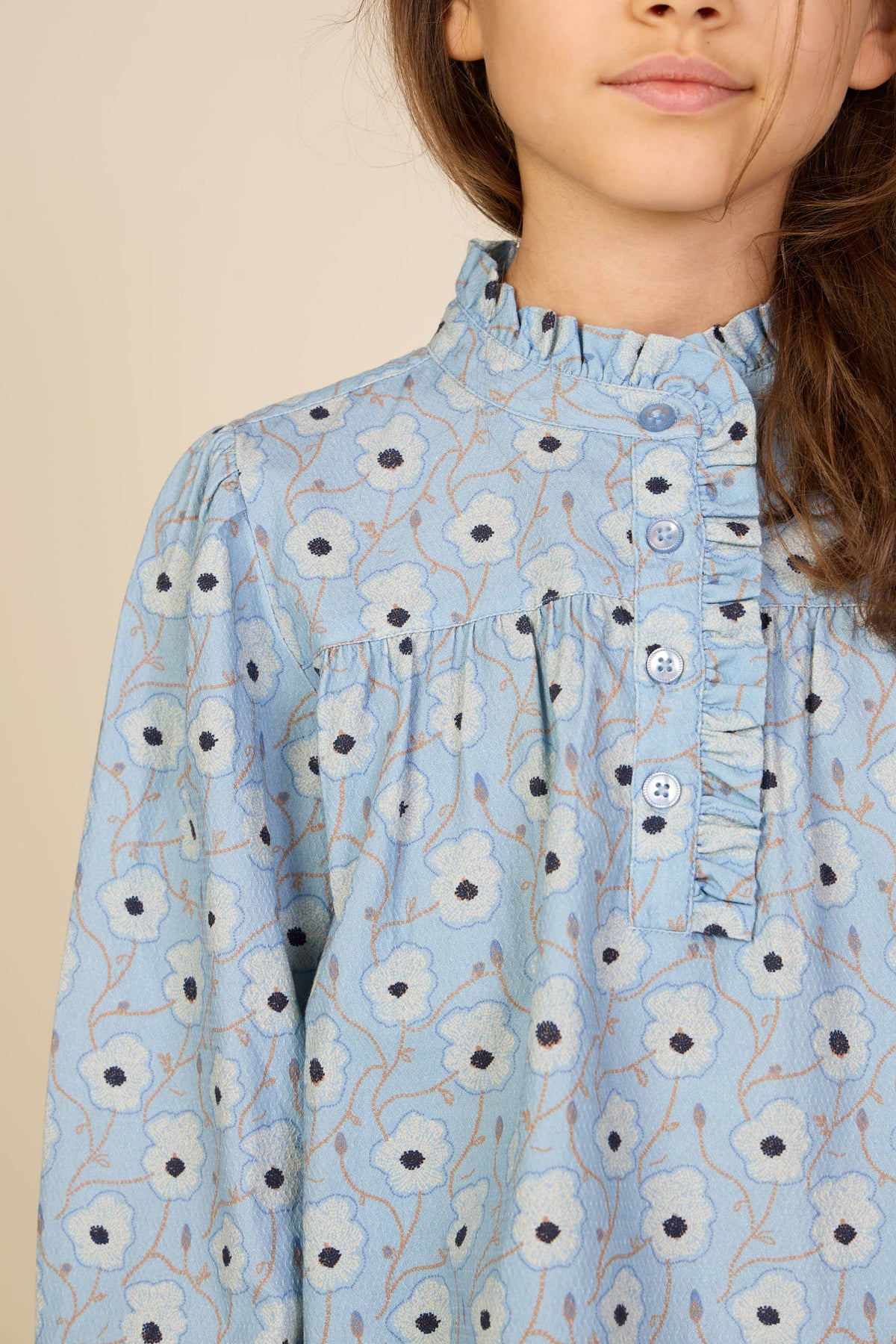 Geblümte Baumwollbluse mit Knopfleiste Tween - Blue/Brown | 101436 Nova