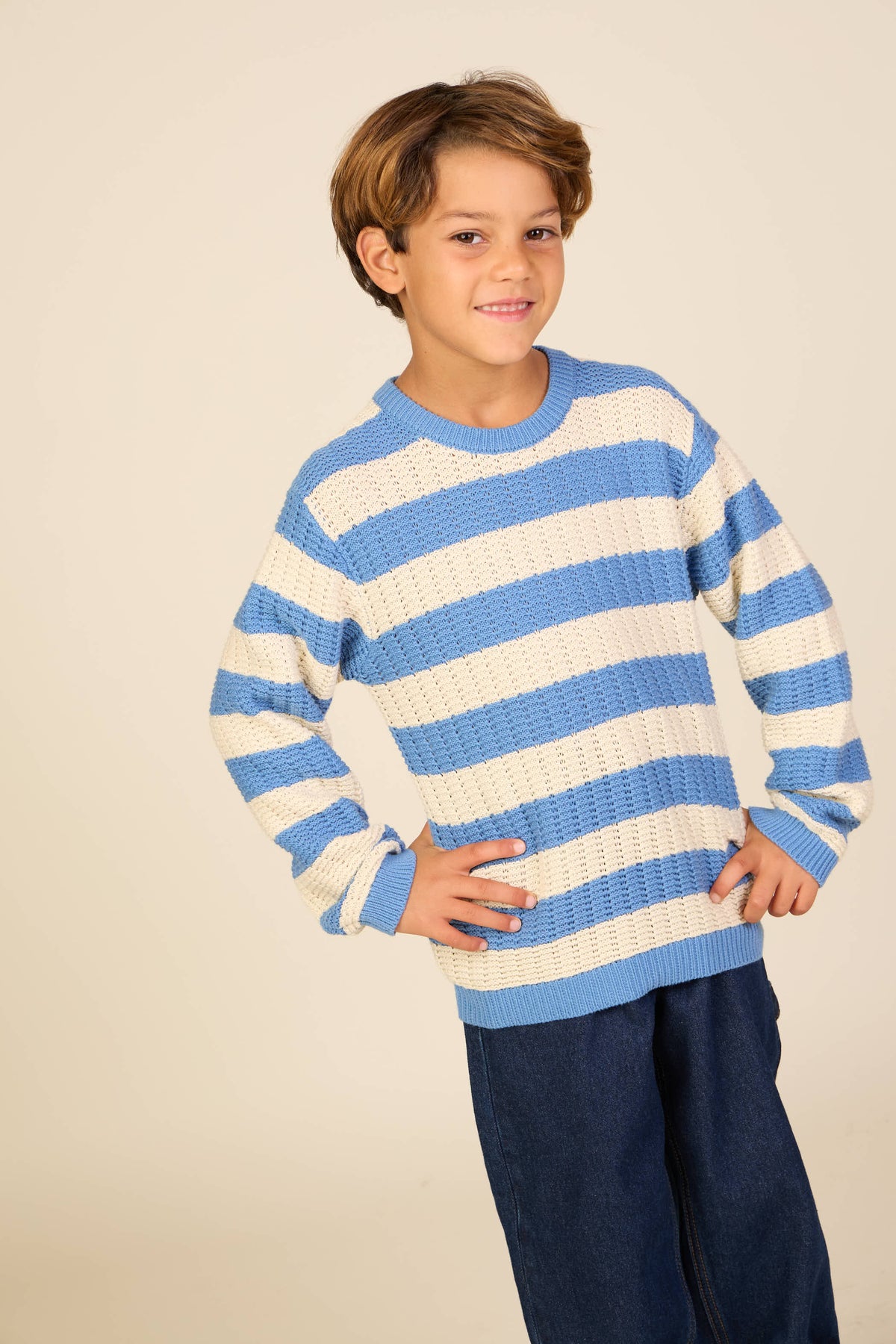 Gestreifter Strick - Tween - Dusty Blue / Offwhite | 101284 Brady