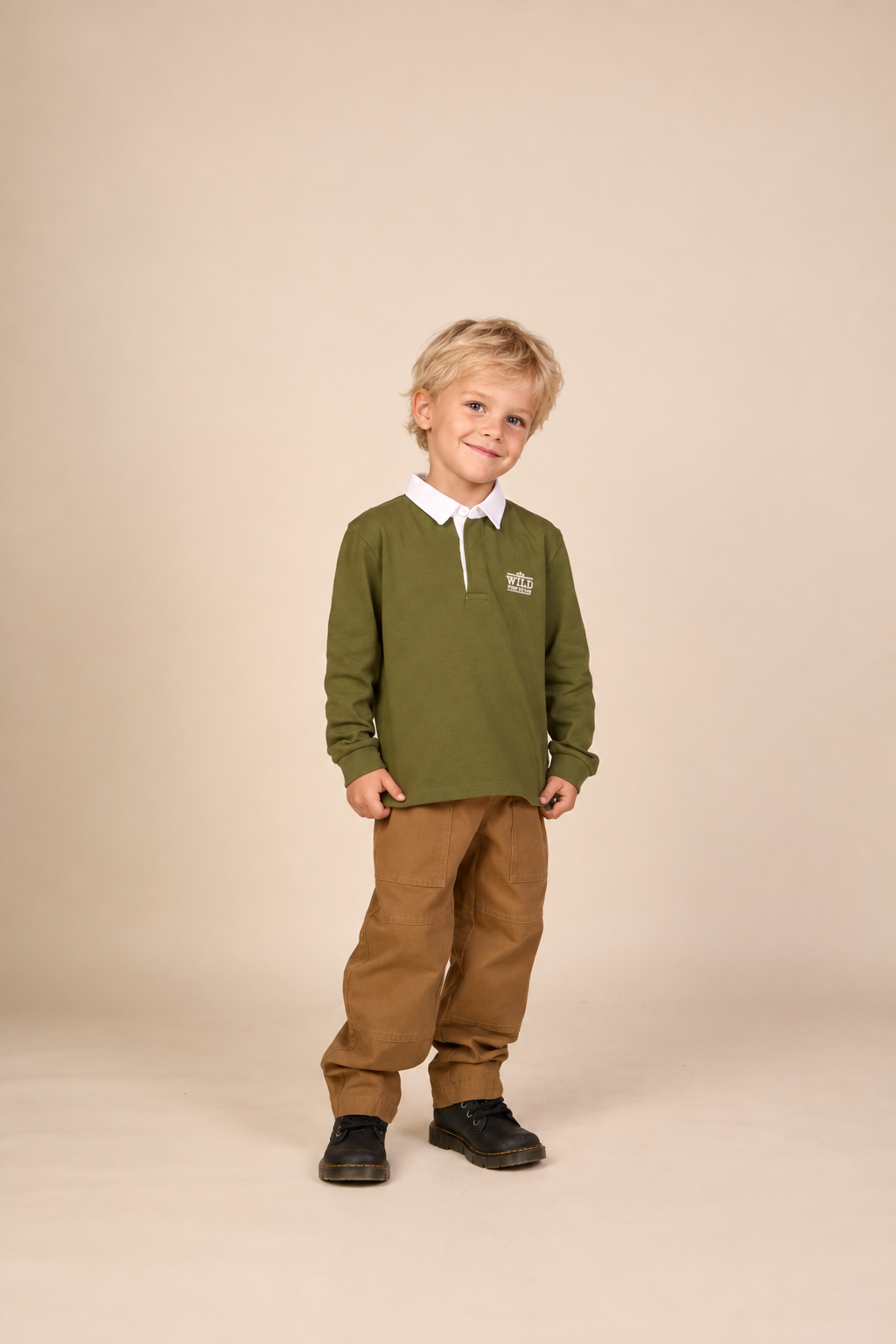Langarm-Poloshirt aus Jersey Kids - Moss Green | 101691 Ruben