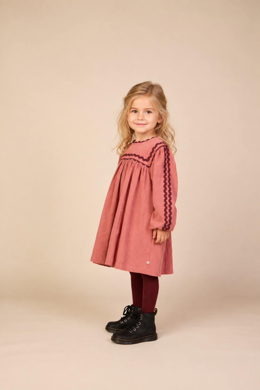 Cordkleid mit Zickzackborte Kids - Dusty Rose | 101475 Sille