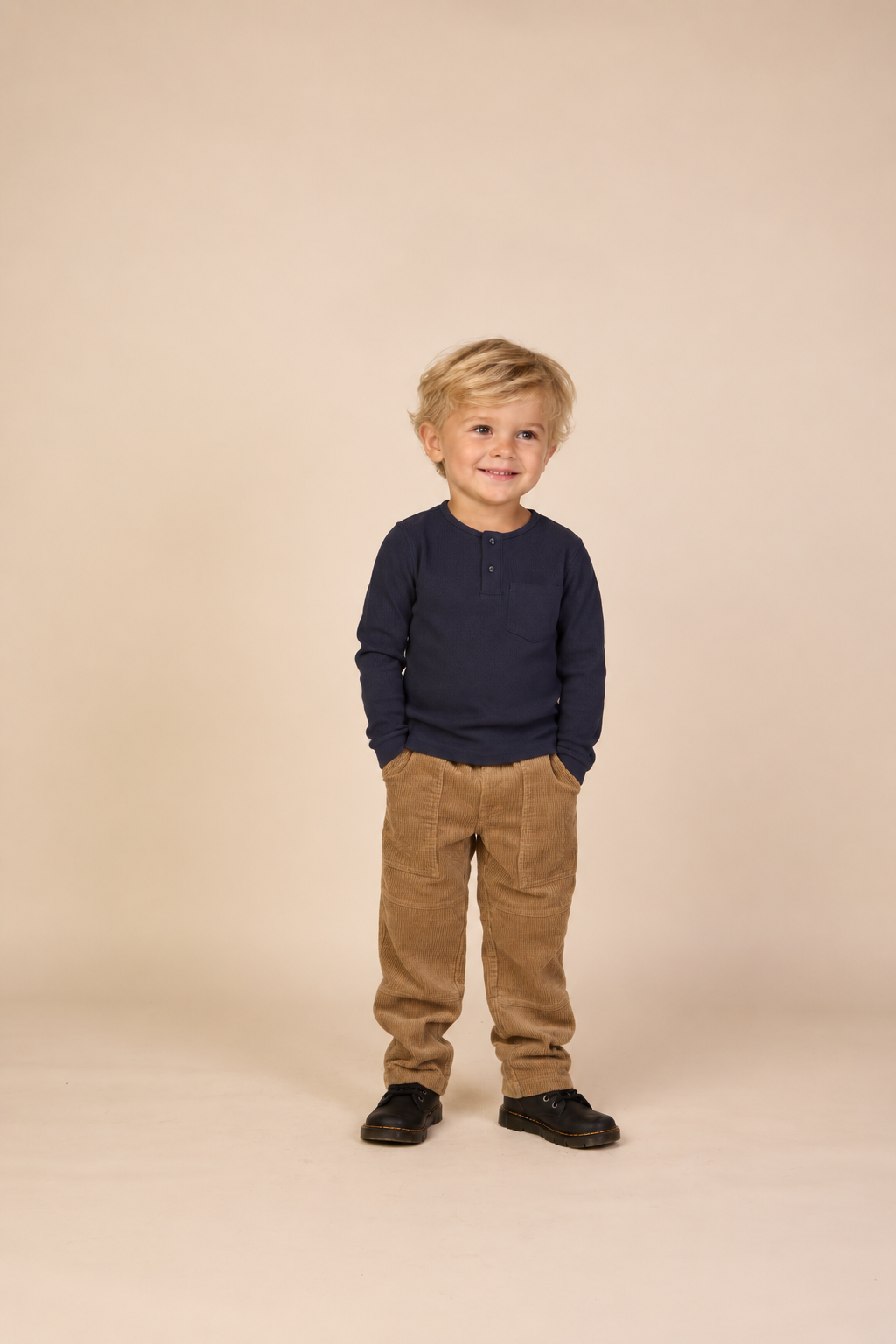 Geripptes Langarmshirt mit Knopfleiste Kids - Navy | 101591 Conrad