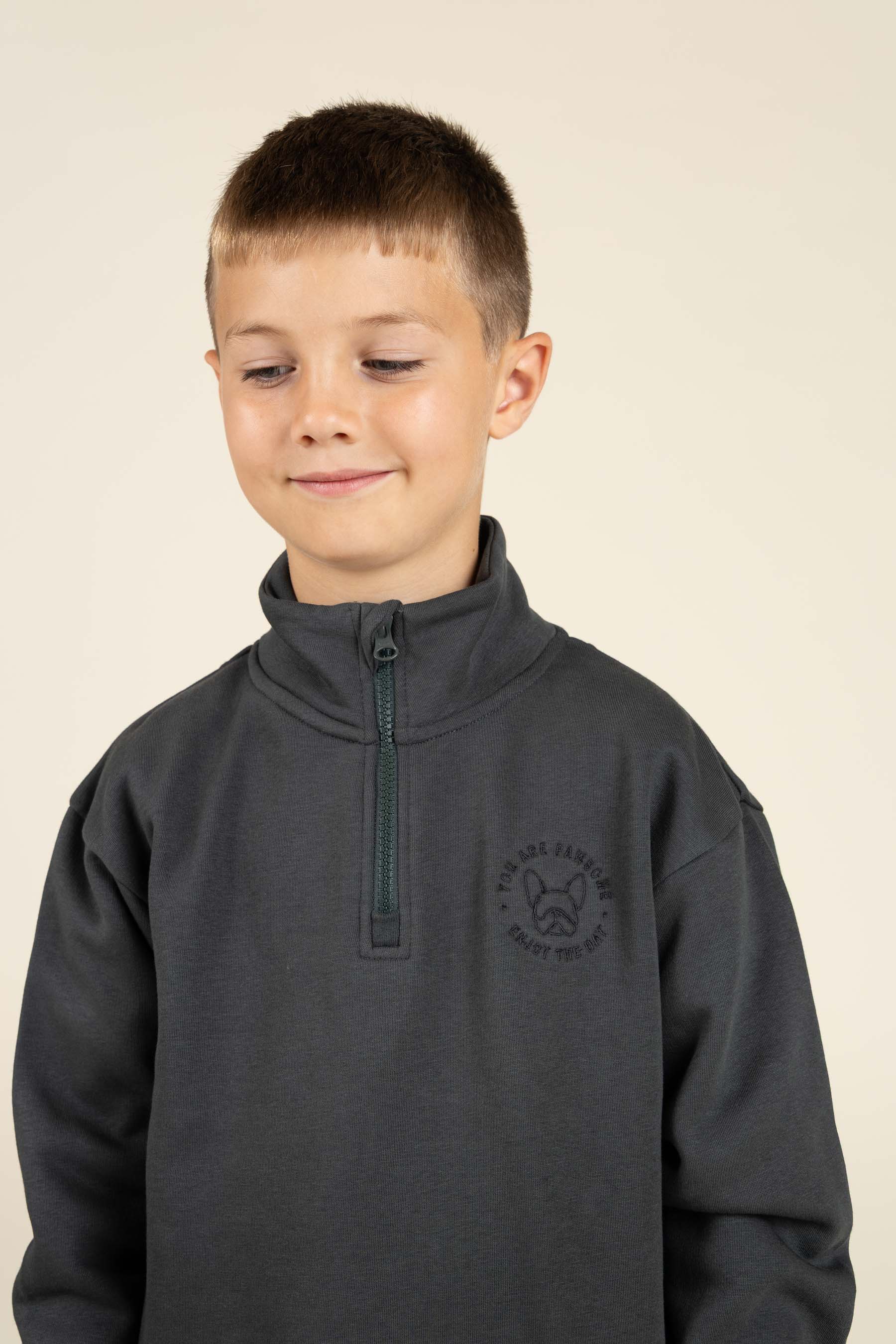 Sweatshirt mit halbem Reißverschluss - Tween - Forest Green | 100811 Tristan