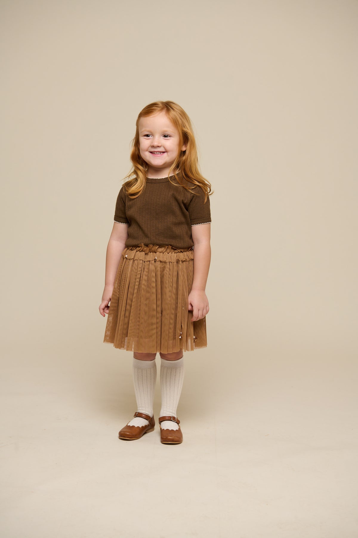 Pointelle T-Shirt mit Kontrast-Picot - Kids - Dark Brown | 101291 Drew