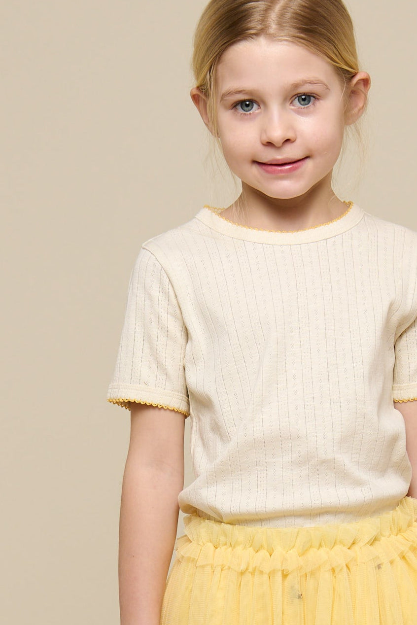 Pointelle T-Shirt mit Kontrast-Picot - Tween - Off White | 101290 Drew