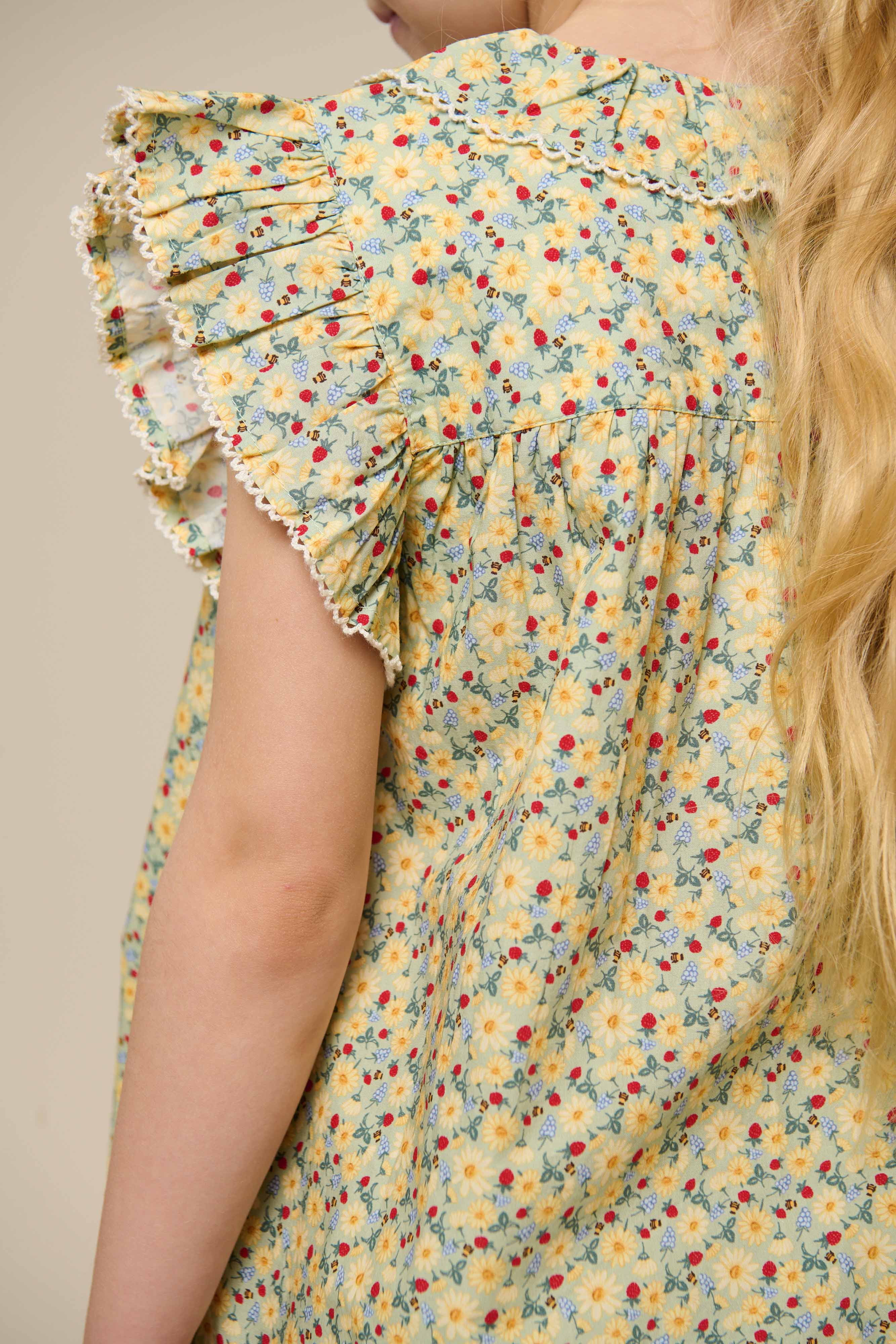 Poplin-Rüschentop mit Blumenprint - Tween - Green | 100951 Poppy