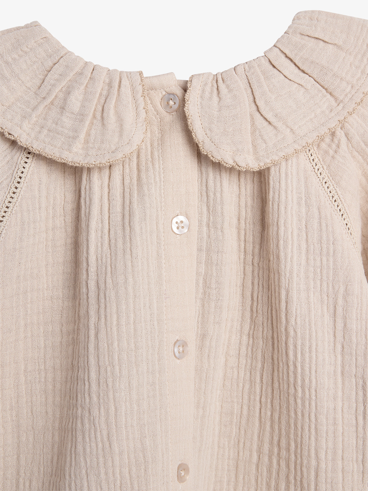 Musselin Kragenbluse mit Knopfleiste - Light Beige | 100237 Ella