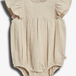 Musselin Strampler mit Schmetterlingsärmeln und Stickerei - Light Beige | 100247 Ella