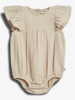 Musselinstrampler mit Schmetterlingsärmeln und Stickerei - Light Beige | 100247 Ella