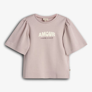 T-Shirt mit Puffärmeln und Aufdruck - Tween - Light Purple | 100462 Rosa