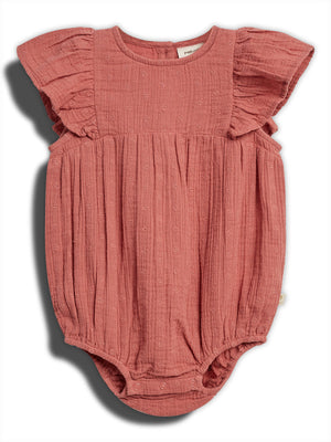 Musselin Strampler mit Schmetterlingsärmeln und Stickerei - Blush | 100293 Ella