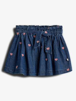 Jeansrock mit Stickerei - Tween - Dark Blue Denim with Rose Heart | 100407 Debbie