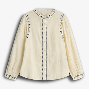 Bluse mit Kontraststickerei - Off White | 100483 Harper