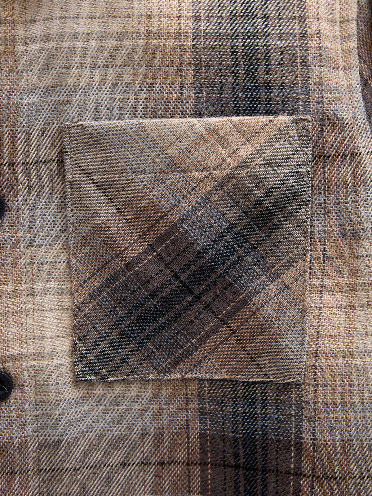 Kariertes Flanellhemd mit Rippbündchen - Kids - Brown Navy Check | 100529 Henry