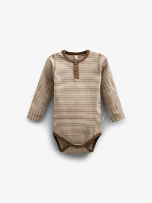 Langärmeliger Baumwoll-Ripp-Body - Kids - Coffee Stripe | 100559 Manson