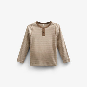 Langärmeliges T-Shirt aus Baumwollripp - Tween - Coffee Stripe | 100565 Manson