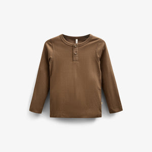 Langärmeliges T-Shirt aus Baumwollripp - Tween - Coffee | 100569 Manson