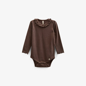 Langärmeliger Body aus Modalripp mit Picot-Rand - Kids - Chocolate | 100574 Mia