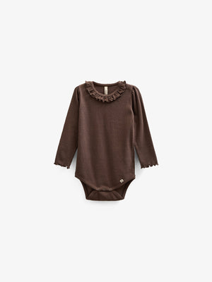 Langärmeliger Body aus Modalripp mit Picot-Rand - Kids - Chocolate | 100574 Mia