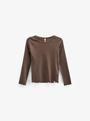 Langärmeliges T-Shirt aus Modalripp mit Picot-Rand - Kids - Chocolate | 100576 Mia
