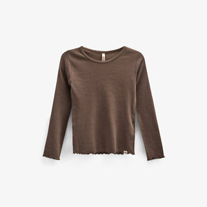 Langärmeliges T-Shirt aus Modalripp mit Picot-Rand - Tween - Chocolate | 100577 Mia