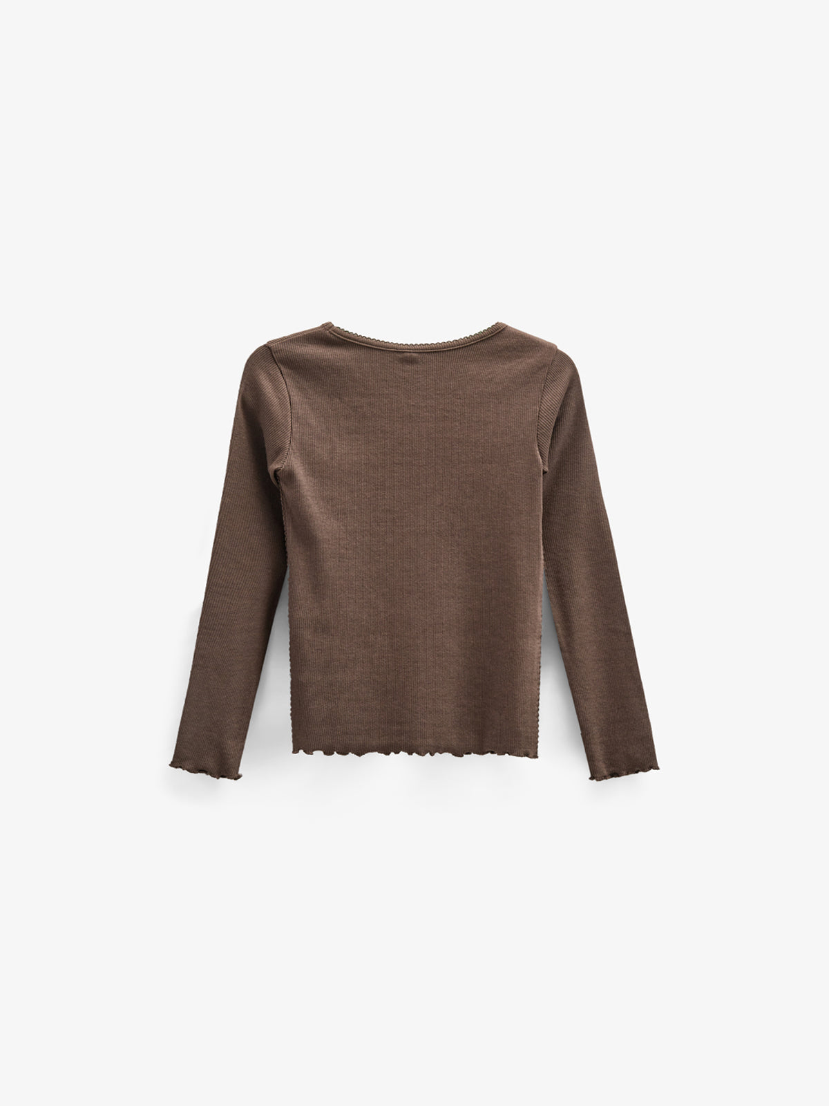 Langärmeliges T-Shirt aus Modalripp mit Picot-Rand - Tween - Chocolate | 100577 Mia