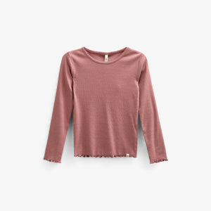 Langärmeliges T-Shirt aus Modalripp mit Picot-Rand - Kids - Old Rose | 100578 Mia