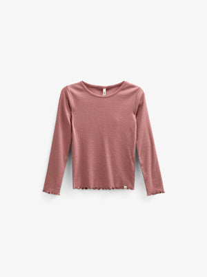 Langärmeliges T-Shirt aus Modalripp mit Picot-Rand - Kids - Old Rose | 100578 Mia