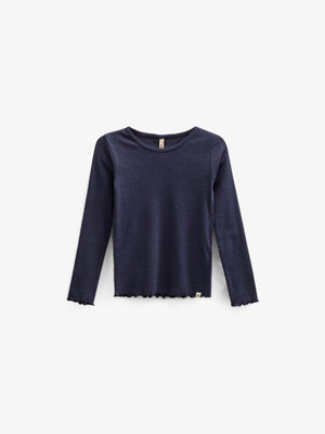 Langärmeliges T-Shirt aus Modalripp mit Picot-Rand - Kids - Navy | 100580 Mia