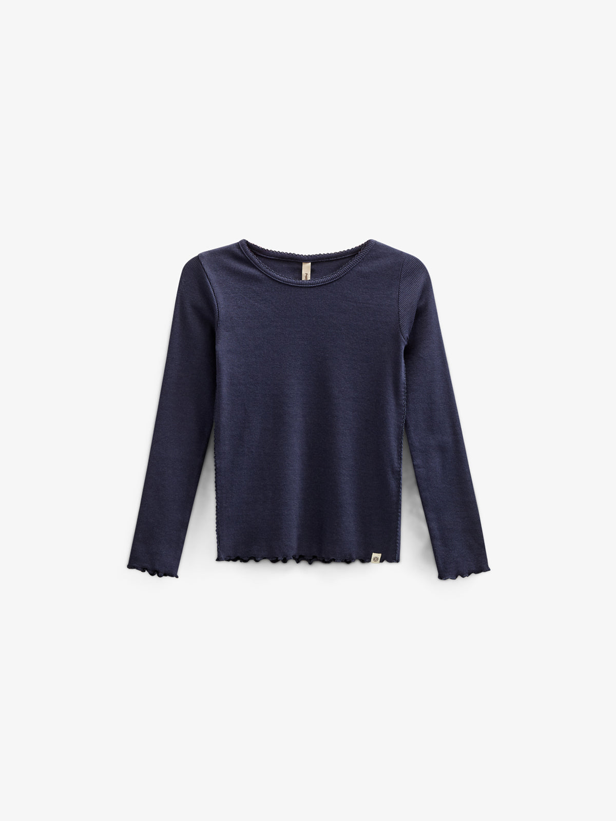 Langärmeliges T-Shirt aus Modalripp mit Picot-Rand - Kids - Navy | 100580 Mia