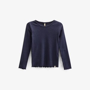 Langärmeliges T-Shirt aus Modalripp mit Picot-Rand - Tween - Navy | 100581 Mia