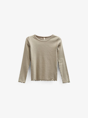 Langärmeliges T-Shirt aus Modalripp mit Picot-Rand - Tween - Dusty Green | 100583 Mia