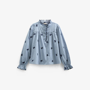 Popeline-Bluse mit Stickerei - Tween - Blue | 100676 Adison