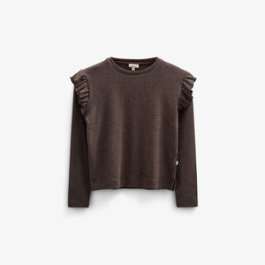 Weiche Ripp-Rüschenbluse - Tween - Chocolate Melange | 100695 Alana