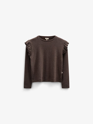 Weiche Ripp-Rüschenbluse - Tween - Chocolate Melange | 100695 Alana