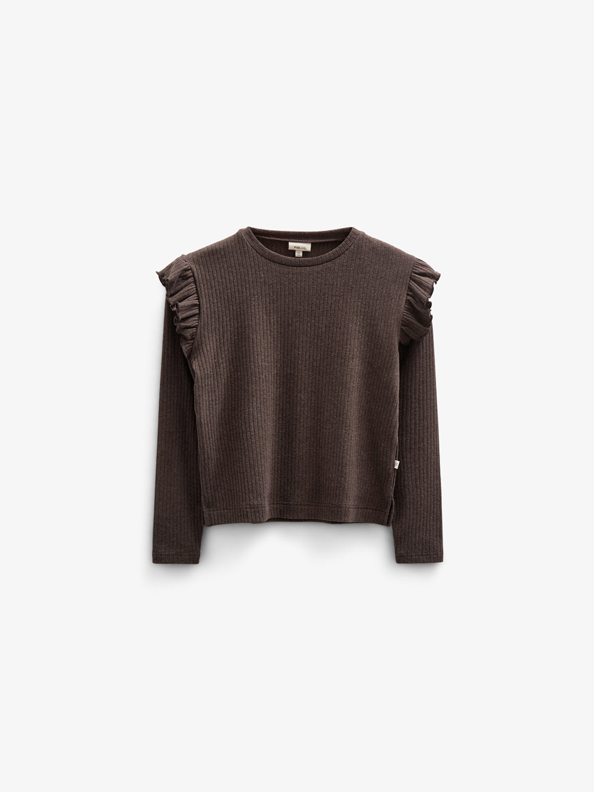 Weiche Ripp-Rüschenbluse - Tween - Chocolate Melange | 100695 Alana